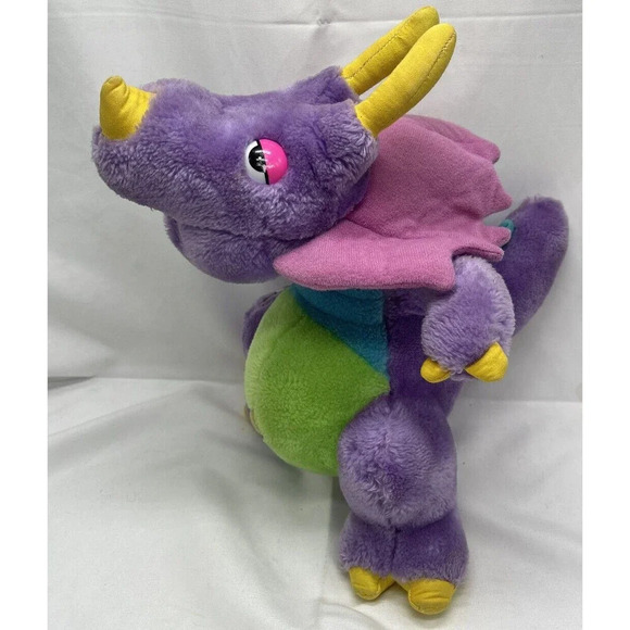 Vintage 1986 Commonwealth Tricertop Dinosnores Plush Rolling Ball Rattle Toy 12” - Picture 9 of 16